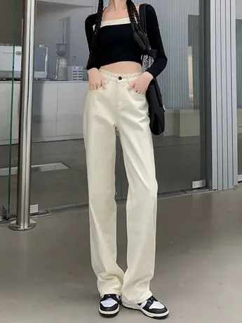 外贸清仓捡漏春秋季复古阔腿牛仔裤女宽松直筒款高腰显瘦拖地裤子商品大图