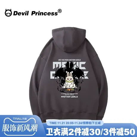 oversize宽松大版国潮深灰色卫衣女2023早秋新款街头超火帽衫上衣商品大图