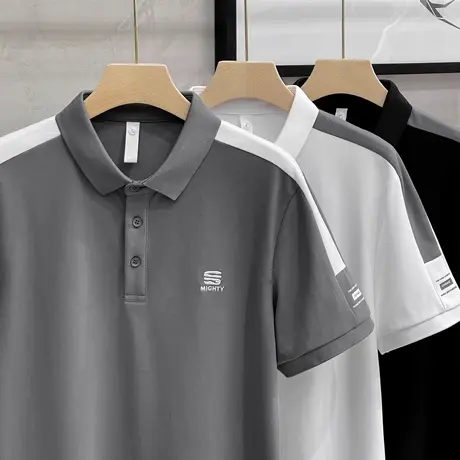 2023夏季男士潮流日系撞色短袖polo衫休闲时尚舒适刺绣翻领T恤男商品大图