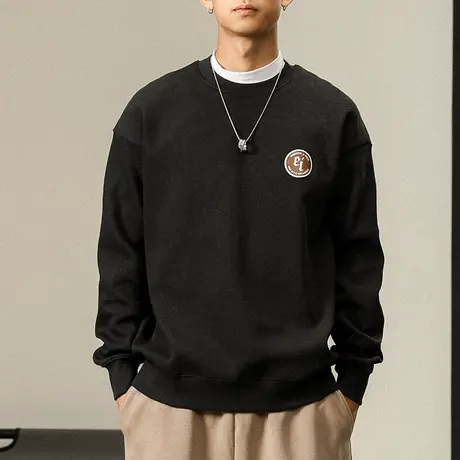 百搭休闲卫衣圆领时尚大码卫衣宽松纯色男款卫衣男士长袖百搭卫衣图片