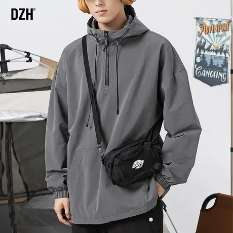 男士灰色半拉链卫衣男春秋季连帽2023新款美式上衣长袖打底衫外套商品大图