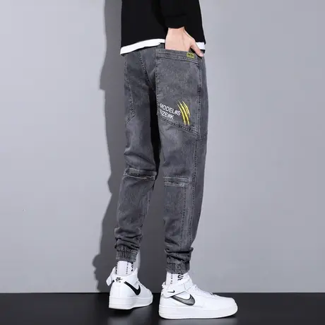 冬季加绒加厚哈伦牛仔裤男士潮牌束脚工装宽松弹力百搭收口秋冬款图片