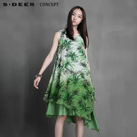 S·DEER＼CONCEPT圣迪奥专柜正品女热带印花开衩摆连衣裙5281252图片
