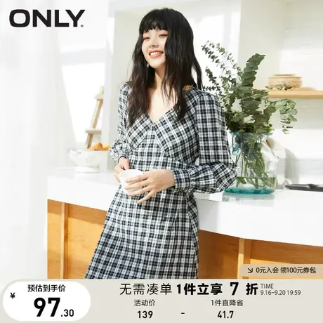 ONLY奥莱夏季A字收腰格子短款连衣裙女图片