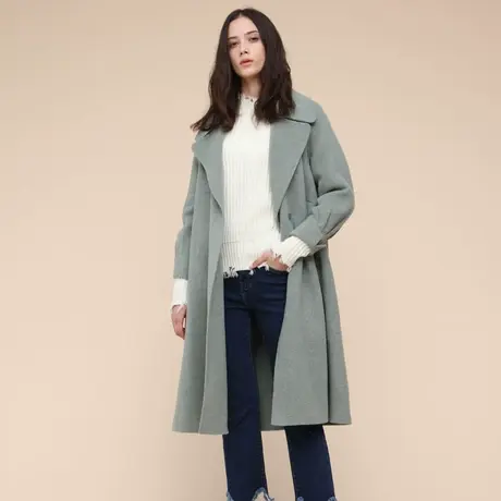 季候风领优雅淑女宽松中长款绵羊毛双面毛呢大衣外套女8893DA234图片