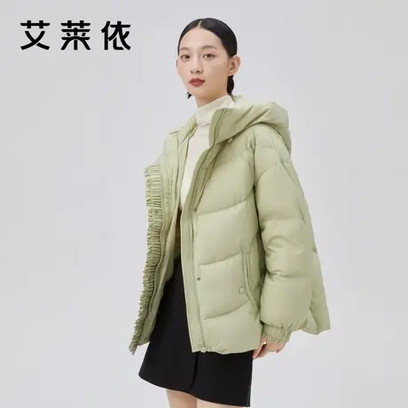 艾莱依小个子褶皱羽绒服女冬季新款连帽短款冬季立领保暖冬装外套商品大图