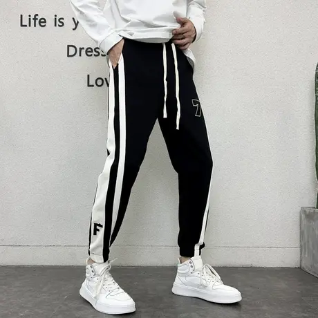 秋季新款潮流拼色条纹束脚运动裤韩版宽松小脚哈伦裤百搭休闲卫裤商品大图