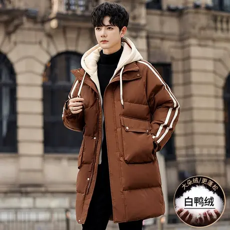 冬季90绒白鸭绒羽绒服男中长款加厚潮冬装学生连帽保暖抗寒外套商品大图
