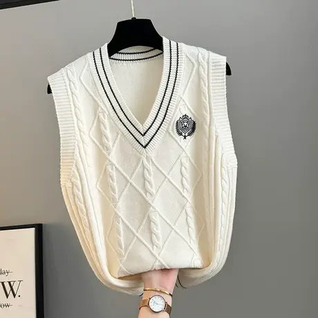 学院风v领针织马甲背心女2025春装新款宽松外穿马夹叠穿毛衣坎肩图片