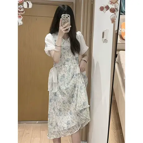 法式碎花连衣裙女夏季2023新款设计感小众宽松a字长裙子可甜可盐图片