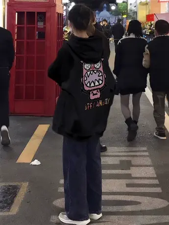 美式复古开衫卫衣外套女2024新款春秋季薄款潮牌慵懒风小个子上衣图片