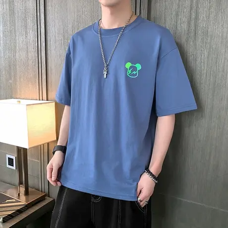 港士博宽松圆领短袖T恤男韩版潮流半袖打底衫个性印花上衣服体恤商品大图