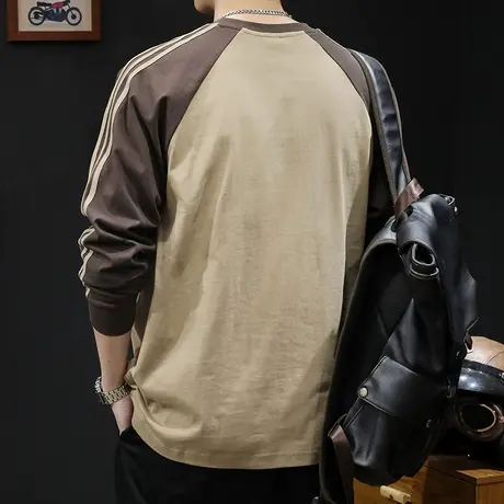 条纹长袖t恤男纯棉潮牌宽松大码2024新款男士内搭美式复古春秋季商品大图