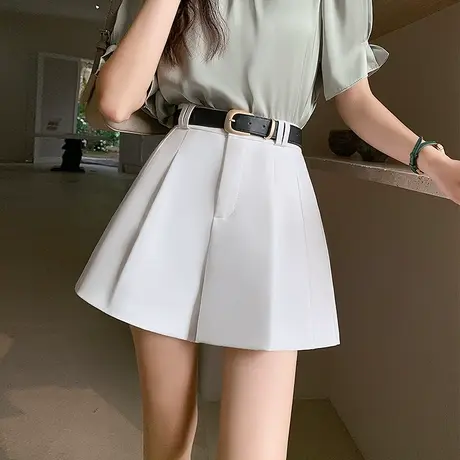 白色短裤女2024春夏新款外穿宽松高腰显瘦休闲西装垂感a字阔腿裤图片