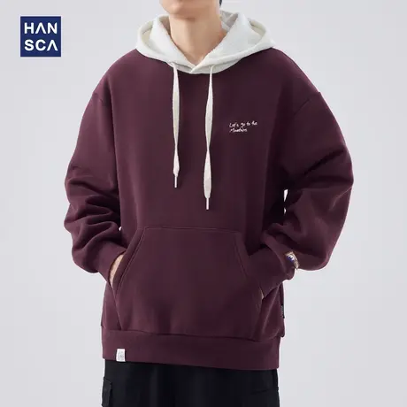 hansca连帽卫衣男秋冬款新款加绒加厚重磅美式设计感假两件上衣男商品大图
