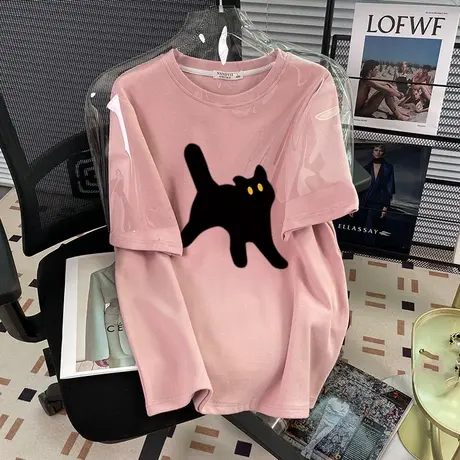 2024新款中长款t恤女韩版chic学生上衣ins洋气大码宽松纯棉短袖夏商品大图