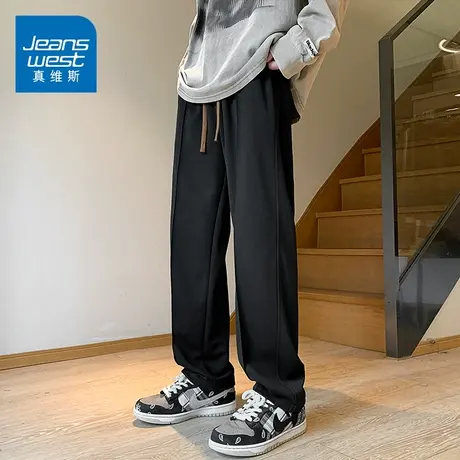 KZ真维斯春季针织运动休闲长裤男士直筒卫裤宽松抽绳男裤子春夏季商品大图