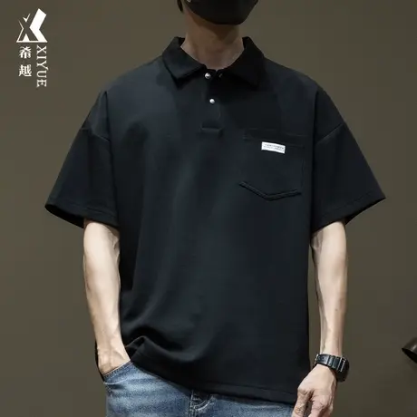 希越230g珠地棉POLO衫男2024春夏美式宽松大码休闲男士短袖T恤潮商品大图