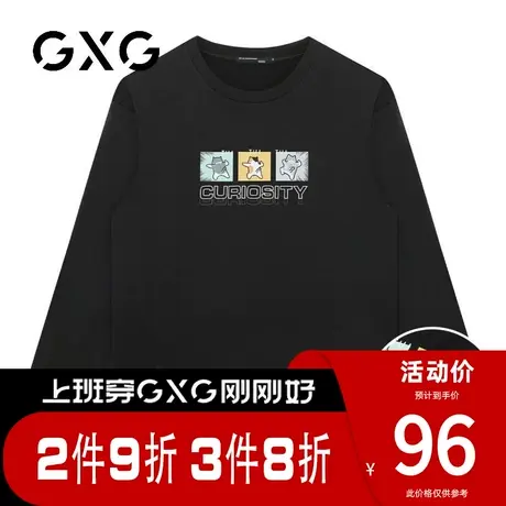 【新品】GXG男装【卡通小猫】春季时尚字母印花纯棉圆领长袖T恤商品大图
