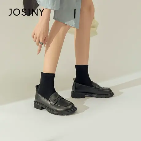 卓诗尼英伦靴2024秋新款软底乐福鞋女袜子靴显瘦短靴女针织马丁靴图片
