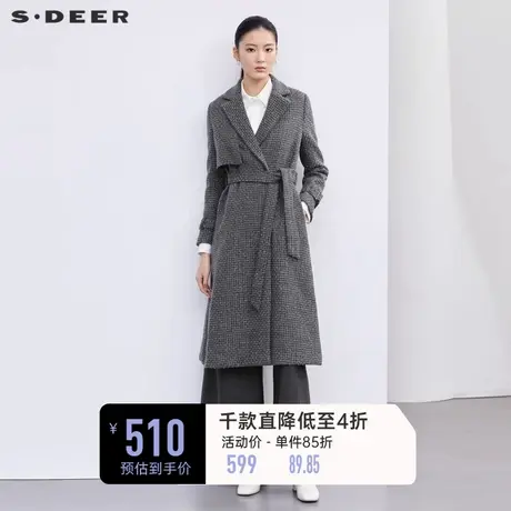 sdeer圣迪奥女装西装领收腰肌理长款毛呢大衣外套女S223Z1857图片