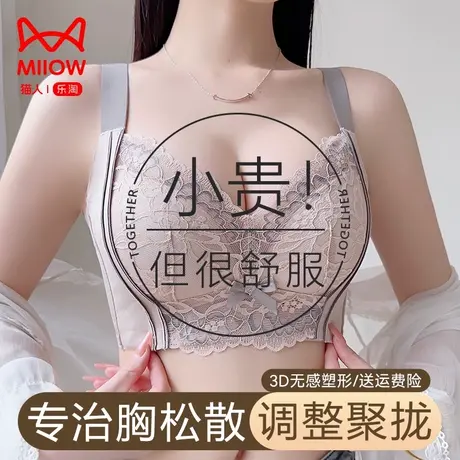 猫人内衣女小胸聚拢调整型上托显大防下垂收副乳蕾丝性感美背文胸图片