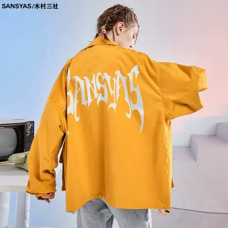木村三社美式运动秋季夹克外套男青年立领黄色宽松棒球冲锋风衣商品大图