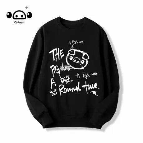 情侣秋装字母小猪卫衣女圆领宽松ins国潮流简约纯棉春秋韩版外套图片