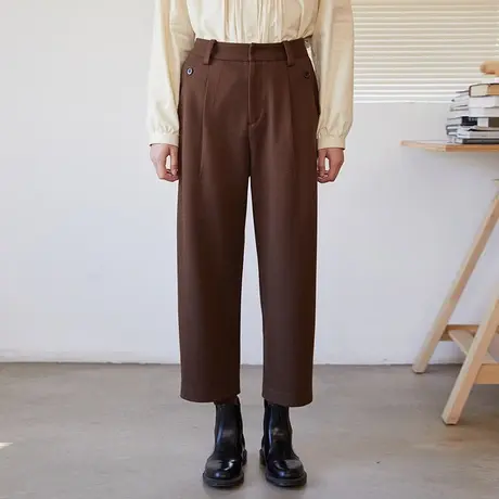 omont蛋挞家 复古高腰毛呢九分直筒裤女秋冬季显瘦裤子休闲西装裤商品大图