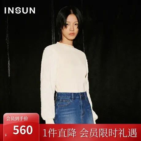 [立体烧花]恩裳COVER2023秋季新款艺术感拉毛压褶肌理曲珠针织衫图片