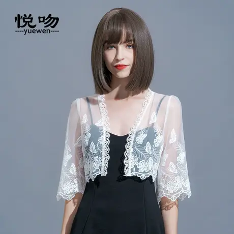 蕾丝中袖小披肩女夏百搭短款薄外套防晒开衫配裙子的外搭网纱坎肩商品大图