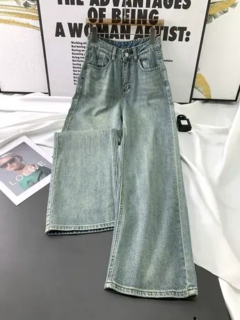 韩版宽松牛仔直筒裤女2023秋季新款显瘦百搭高腰阔腿裤垂感男友裤商品大图