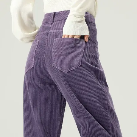 紫色灯芯绒裤子女2023新款加绒加厚休闲裤宽松哈伦老爹裤条绒女裤商品大图