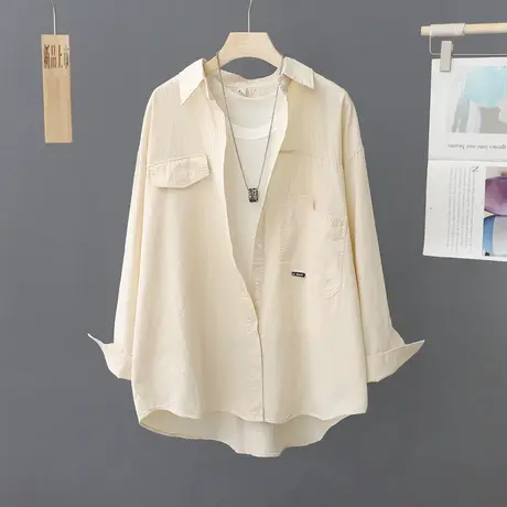 学院风纯色衬衫女韩版设计感小众中长款宽松上衣bf风外搭衬衣女装图片