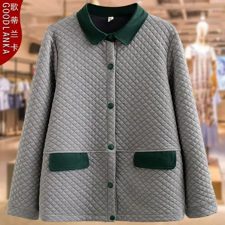 中年妈妈秋装夹棉夹克女大码宽松洋气撞色中老年时尚休闲春秋外套商品大图