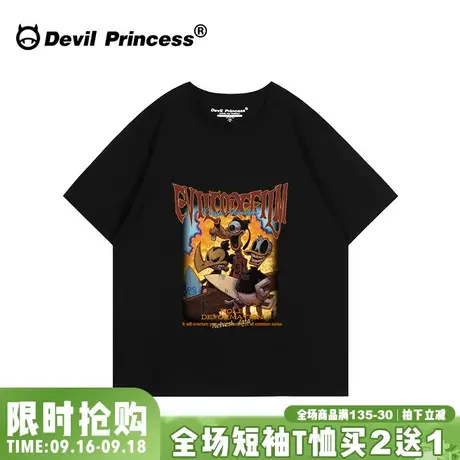 hiphop小众嘻哈卡通潮牌黑色t恤女宽松大版摇滚风显瘦半袖上衣夏图片