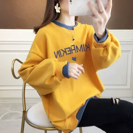 卫衣女秋冬季韩版宽松加绒加厚ins超火假两件上衣百搭学生外套潮图片