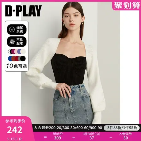 DPLAY2023秋装法式复古美背宫廷领经典黑白撞色泡泡长袖针织毛衣图片