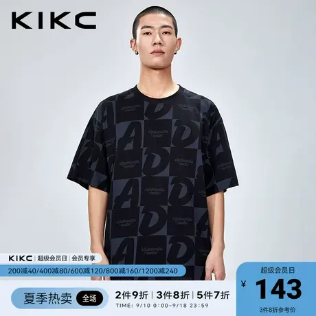 kikc短袖t恤男2023春夏新款商场同款复古满身印宽松潮流圆领半袖商品大图