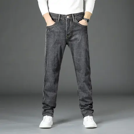 冬新款宽松直筒男士牛仔裤弹力深裆中年大码灰色长裤休闲深裆阔腿商品大图