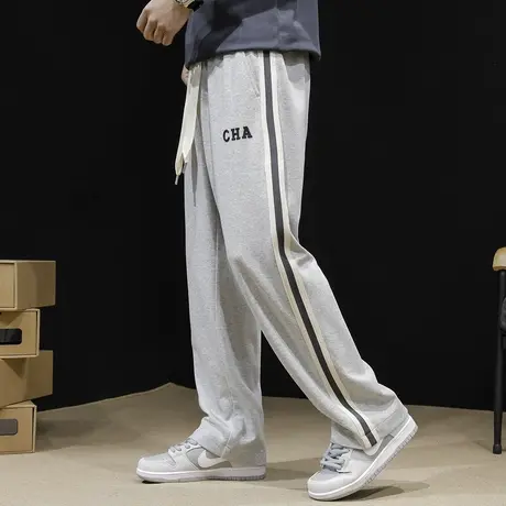 运动裤男秋季薄款2023新款休闲裤子男士直筒宽松大码灰色卫裤潮牌商品大图