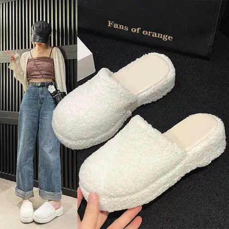 小众设计感5CM厚底毛毛拖鞋女外穿2023秋冬季新款外穿包头棉鞋潮商品大图
