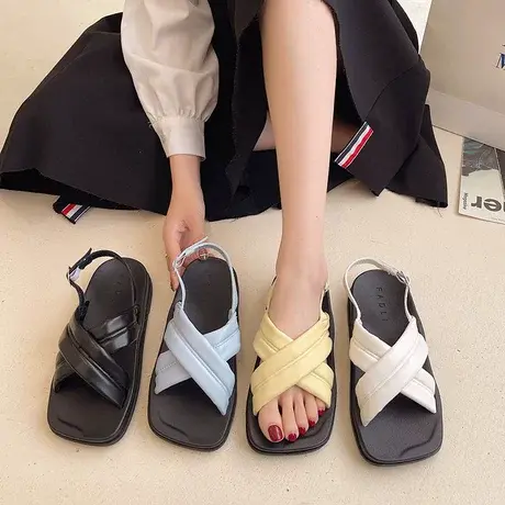 仙女风软底凉拖女2023年夏季新款厚底小清新外穿凉鞋罗马一字扣图片