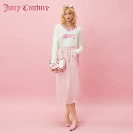 Juicy Couture橘滋2024新款粉红岁月刺绣后开衩针织半截裙图片