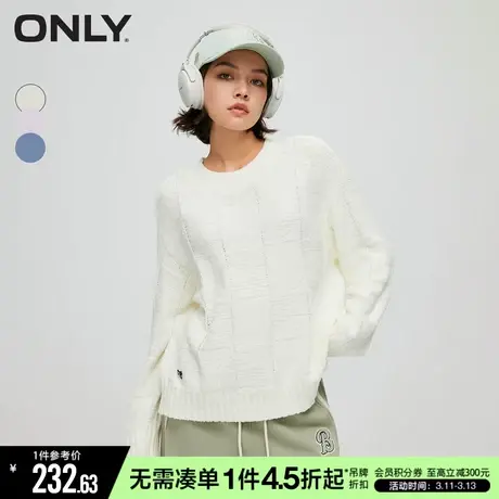 ONLY春秋通勤简约气质格纹宽松圆领针织衫女|123413002商品大图