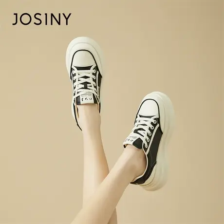 Josiny/卓诗尼厚底小白鞋女2024新款春季女生复古港风增高女鞋子图片