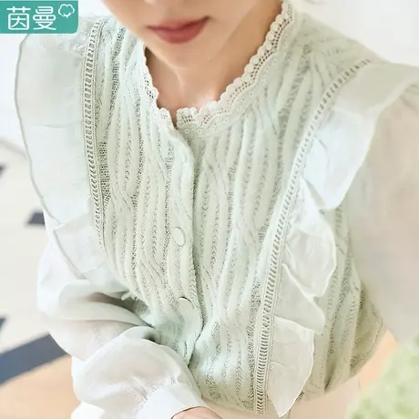茵曼法式蕾丝白色衬衫女士2023年秋季新款荷叶边通勤气质衬衣上衣图片