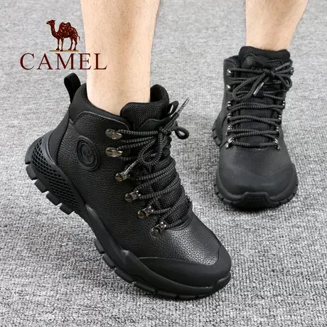 Camel/骆驼男鞋冬季款加绒保暖真头层牛皮高帮爸爸户外休闲男靴子商品大图