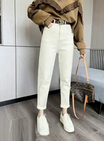 小脚工装裤女牛仔裤2023年春秋季新款爆款显瘦腰带裤休闲九分裤潮商品大图