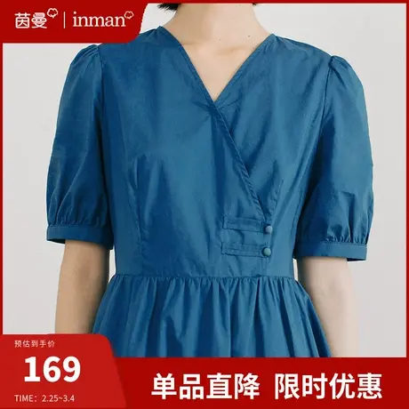 茵曼法式轻奢连衣裙2024夏季新款小个子显瘦V领裙收腰气质桔梗裙图片
